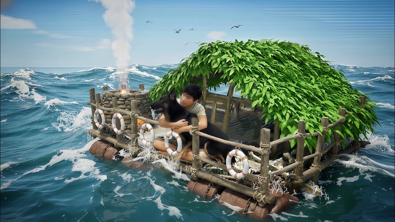 Floating Survival Raft Upgrade with My Dog (Ep5) | Catching Crabs, Fishing & Cooking Seafood