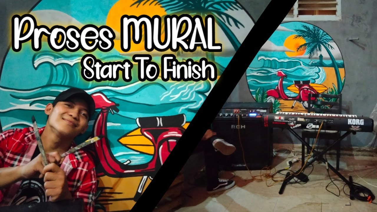 Mural dinding cafe tema sunset