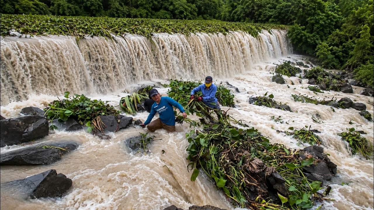 Operation to clear floating  plants causing blockages at the dam