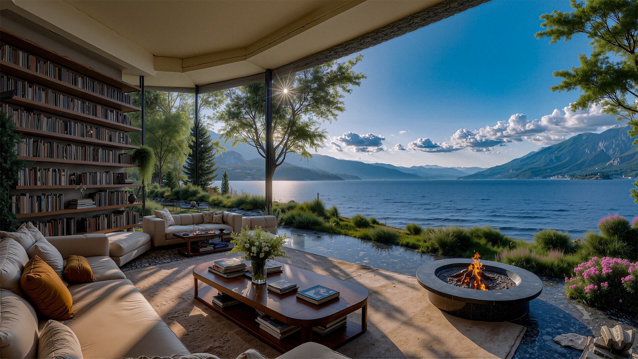 Jazz Instruments & A Spring Lakeside For Relaxation - Relaxing Jazz In The Lounge Of A Luxury Villa