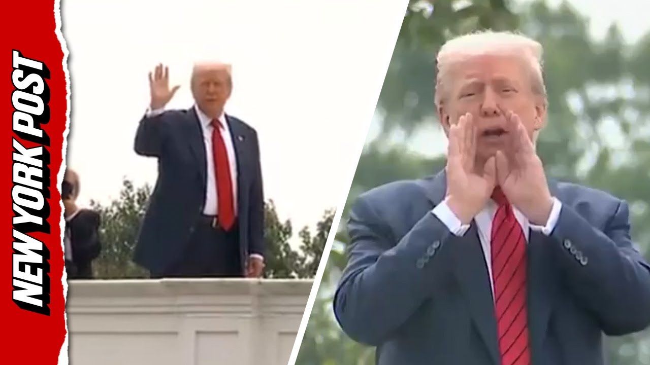 Trump strolls around White House roof, yelling down to reporters