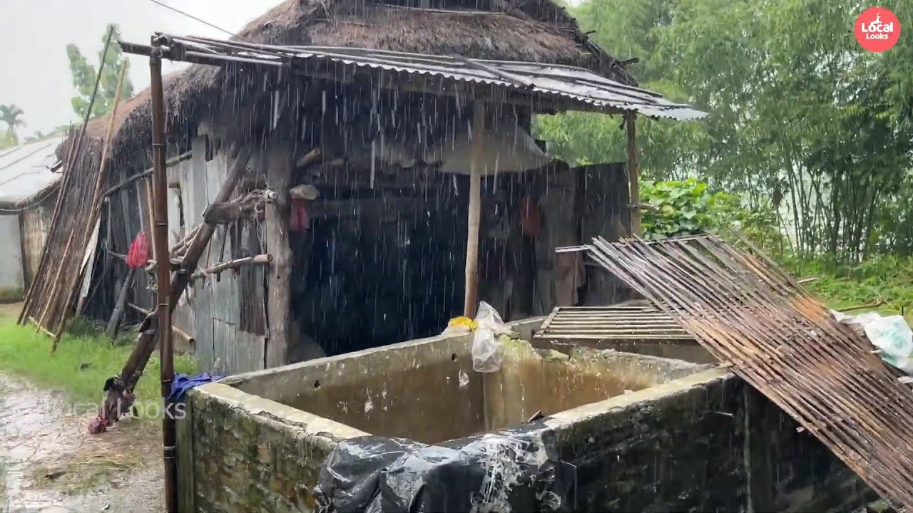 Heavy Rain on Rural Village Area- Peaceful Rain Video and Sounds