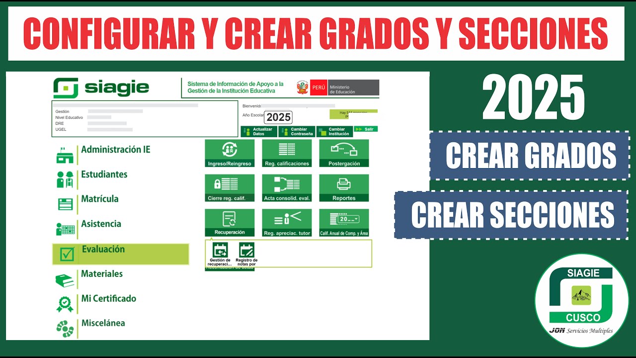 Siagie 2026 | Configurar y Crear GRADOS y SECCIONES 2026 |