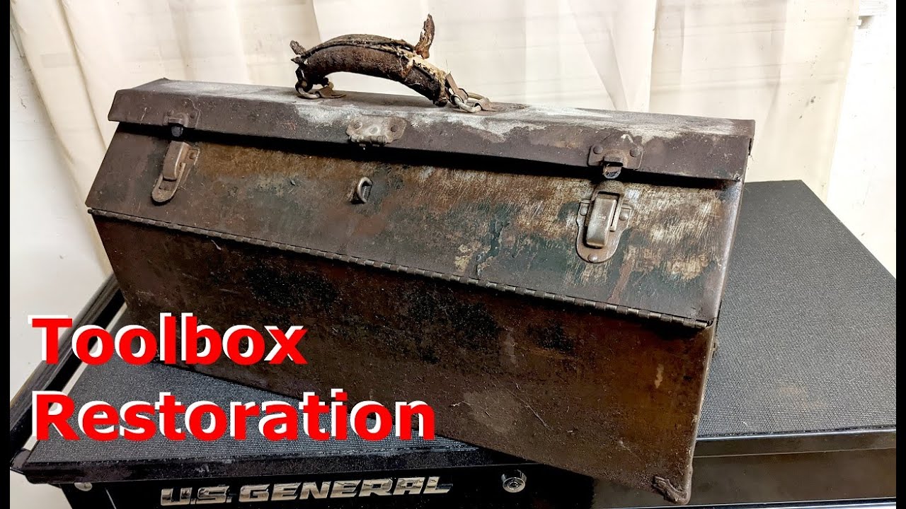 Restoration of an old rusty metal vintage toolbox