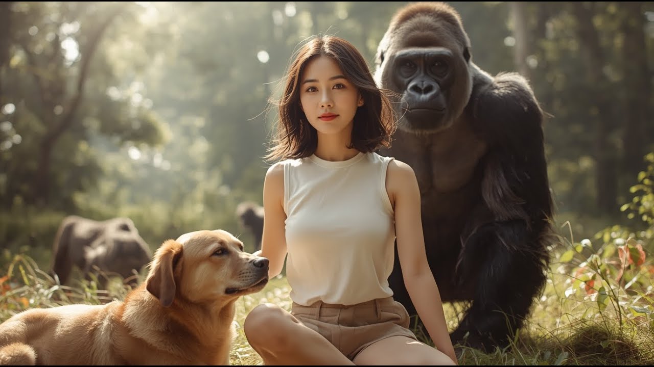 King Kong and the beautiful girl rescue a bear from a rockslide