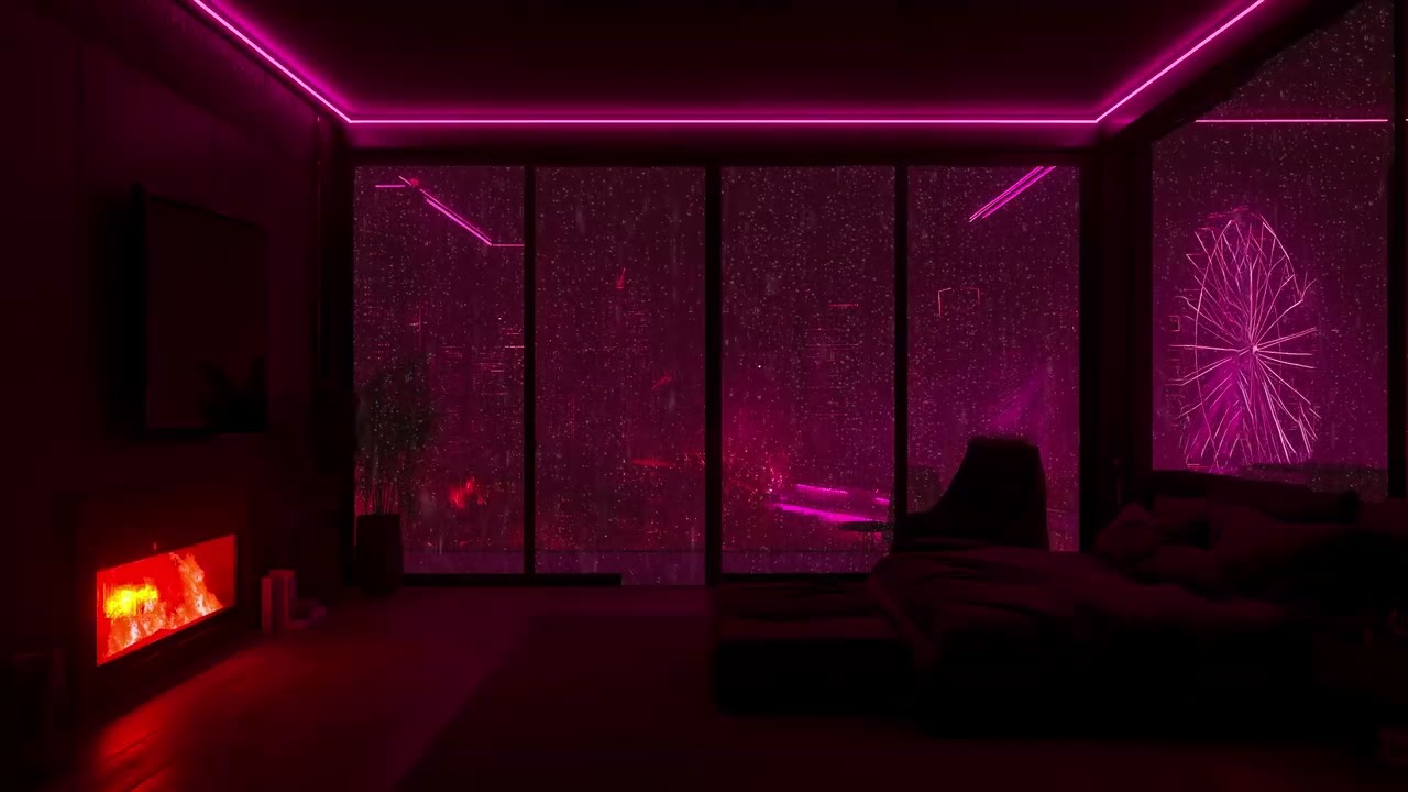 🌧️ Calming Rainy Night in a Luxury City Bedroom with Soft Piano and Fireplace Ambience for Sleep