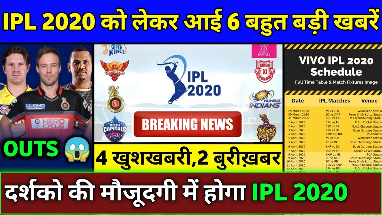 IPL 2020 - 6 Big Good & Bad News on Vivo IPL 2020 | IPL 2020 New Schedule,IPL 2020 Big Players Outs