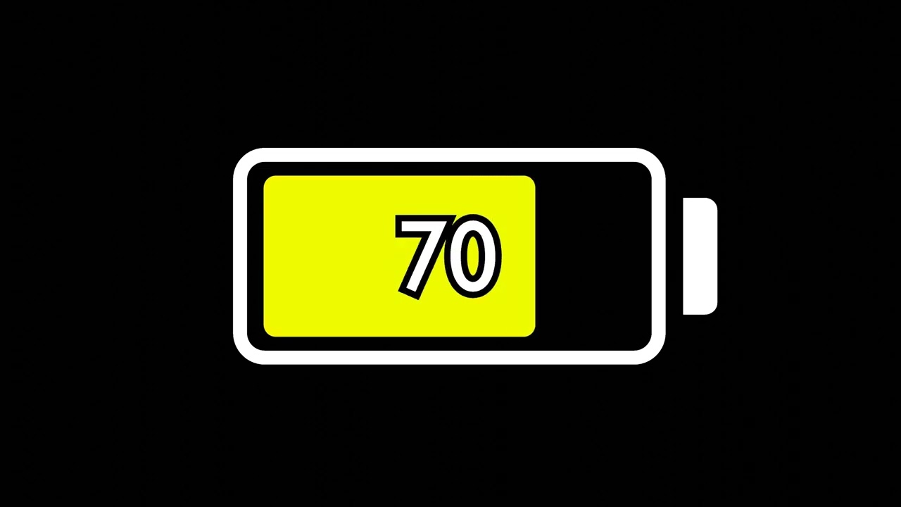 A smooth battery charging animation with numbers on a black background,