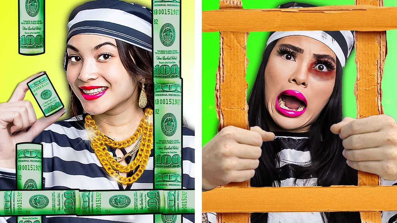 RICH GIRL VS BROKE GIRL IN A LOCK IN BY CRAFTY HACKS PLUS