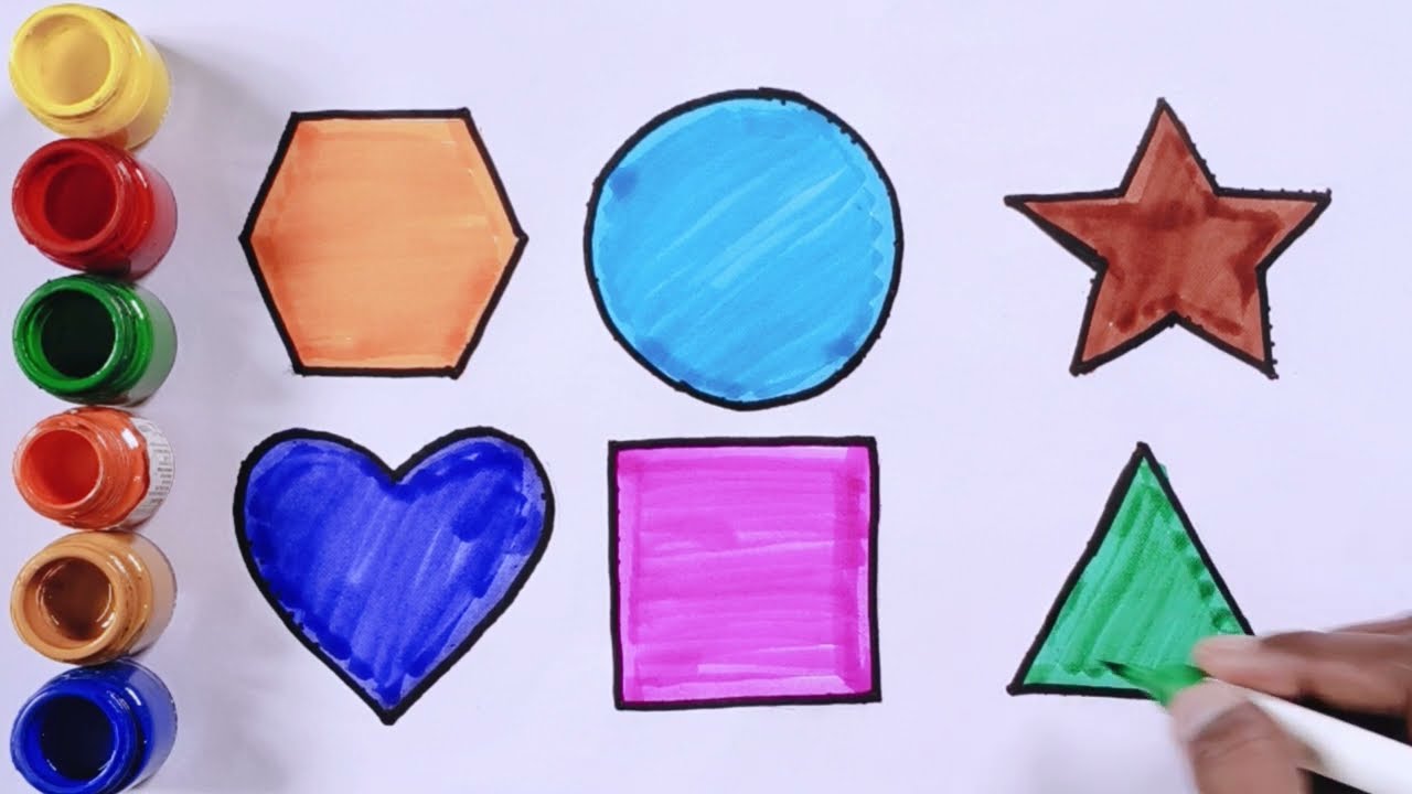 Hexagon Circle Star Heart Square Triangle, 2d Shapes drawing, Colors for toddlers, part- 60