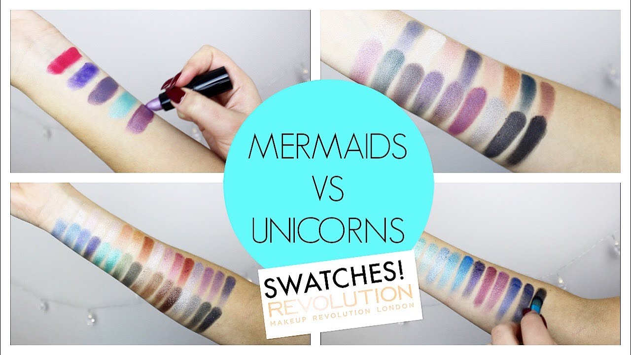 MAKEUP REVOLUTION MERMAIDS VS UNICORNS MAKEUP SWATCHES