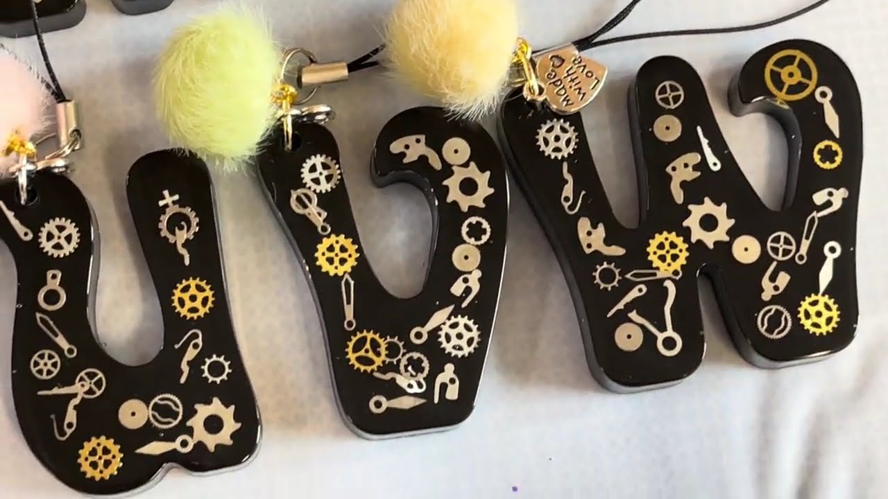 Steampunk epoxy resin keychain letters 