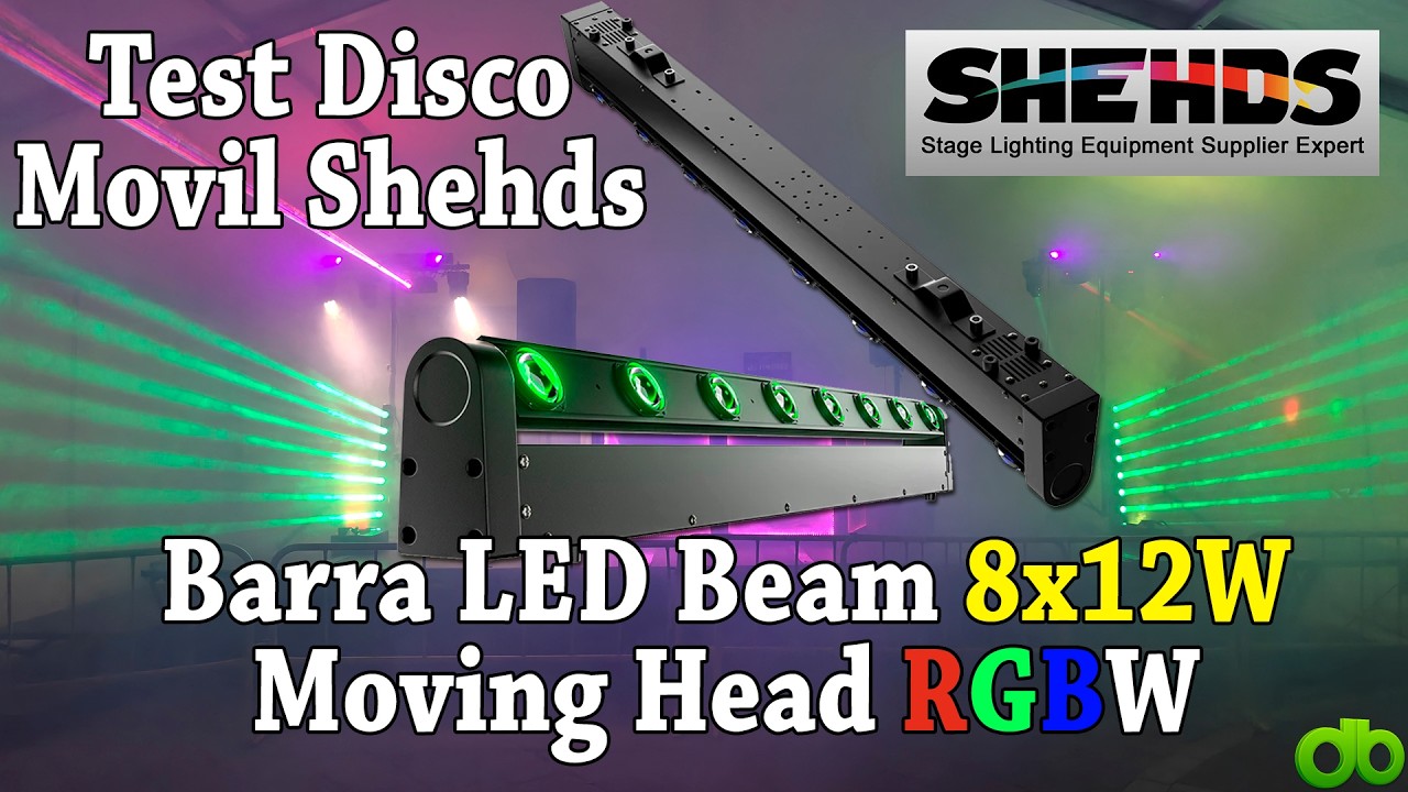 2 Barras Luces DJ Movil SHEHDS LED Beam 8x12W RGBW Disco Movil Varias luces y Humo Test Moving Head