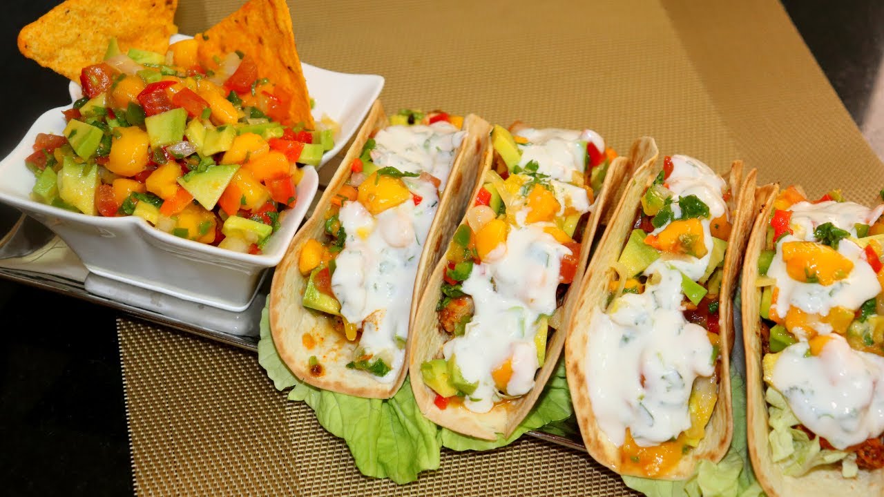 Chicken Tacos with Mango Salsa (Home made tacos)