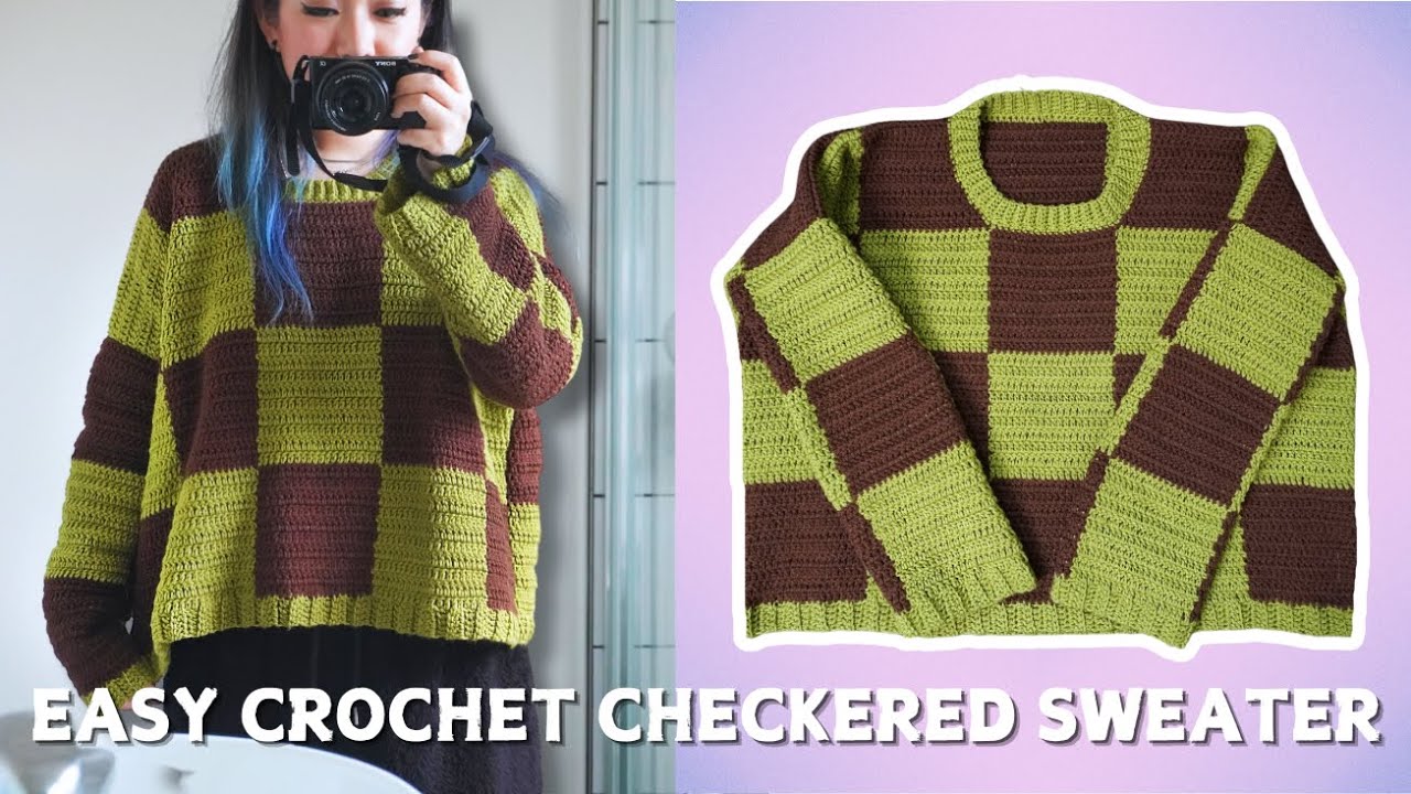 Easy Crochet Checkered Sweater Pullover Tutorial