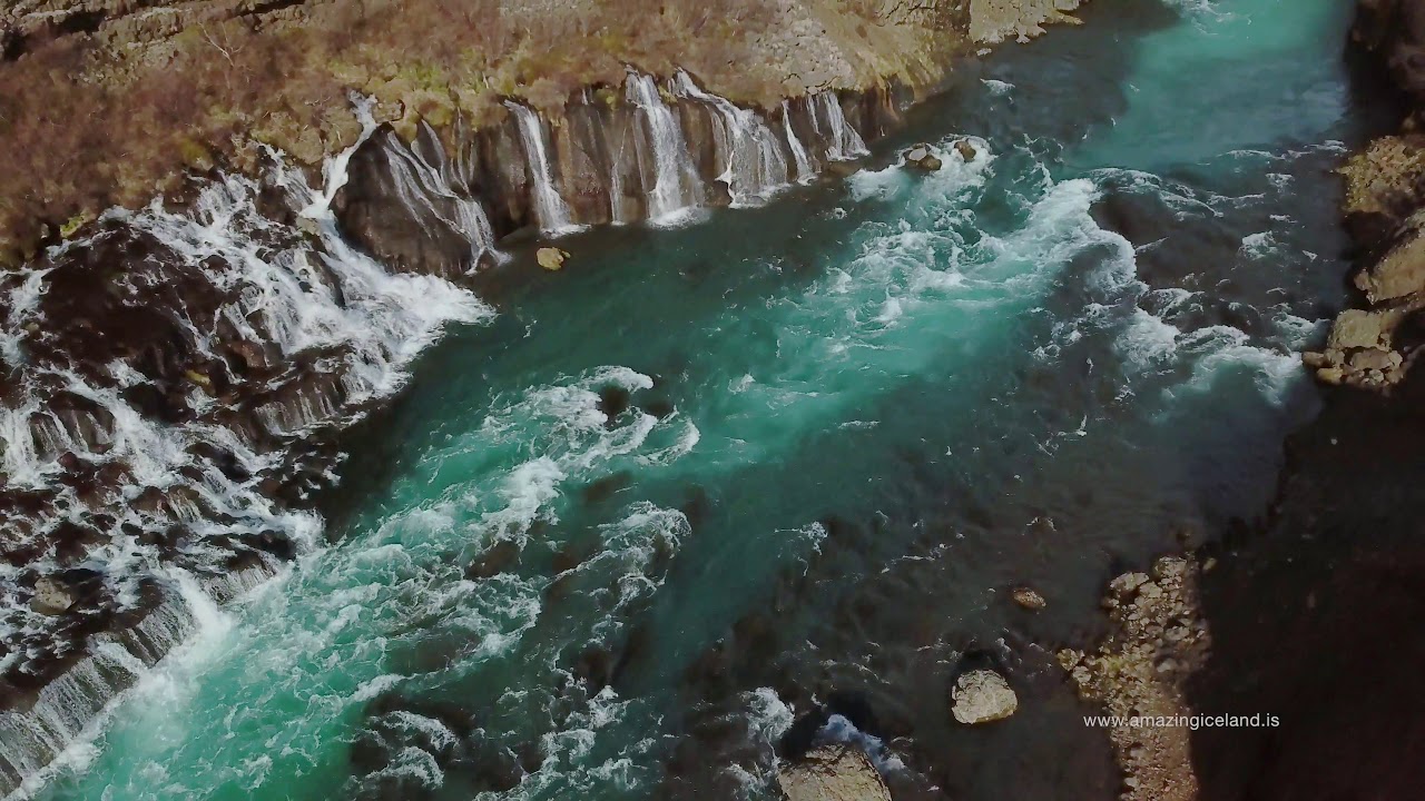 Hraunfossar waterfalls in Borgarfjordur west Iceland
