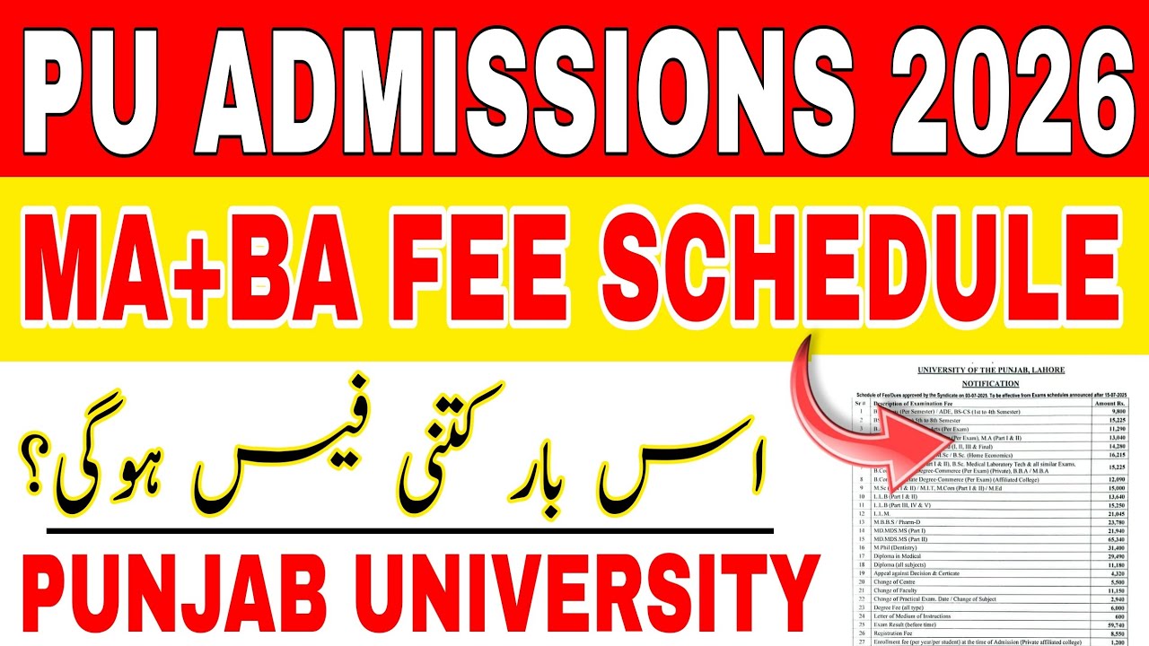 PU Admissions 2026 | MA + BA Fee Schedule | Punjab University