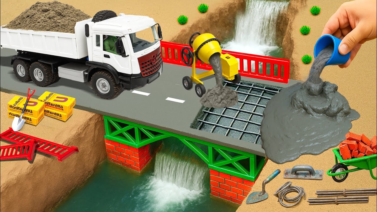 DIY Mini Tractor Builds a Strong Concrete Bridge for Trucks After the Accident | Science Project