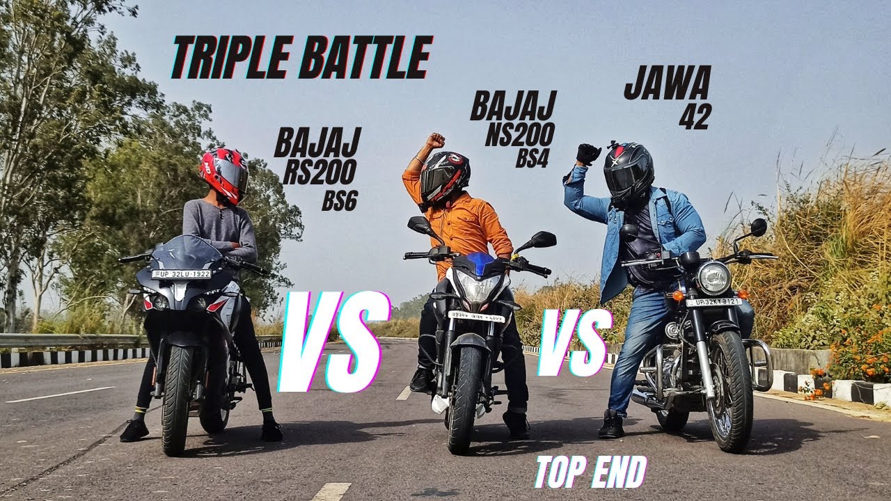 Jawa 42 Vs Bajaj RS200 Bs6 Vs Pulsar Ns200 Bs4 | Amazing Triple Battle | Ksc Vlogs