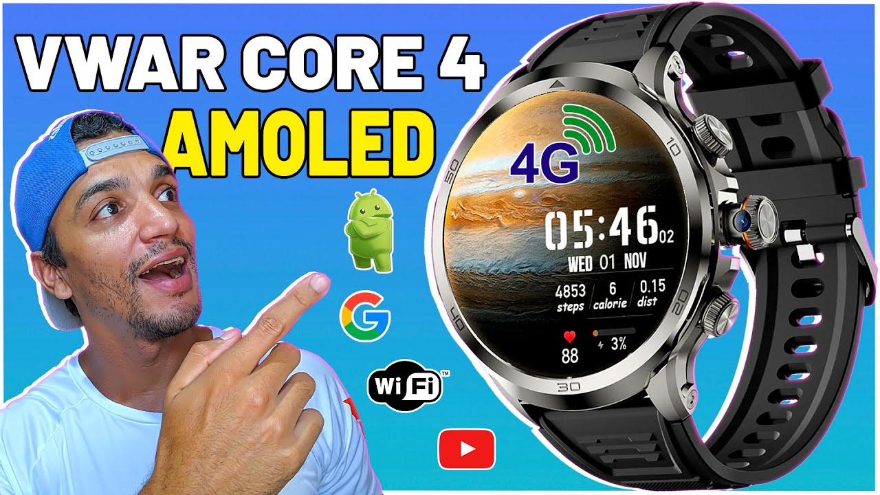 SMARTWATCH VWAR CORE4 4G COM TELA REDONDA AMOLED  ALWAYS-ON-DISPLAY CÂMERA GIRATÓRIA MAIS ESPORTES