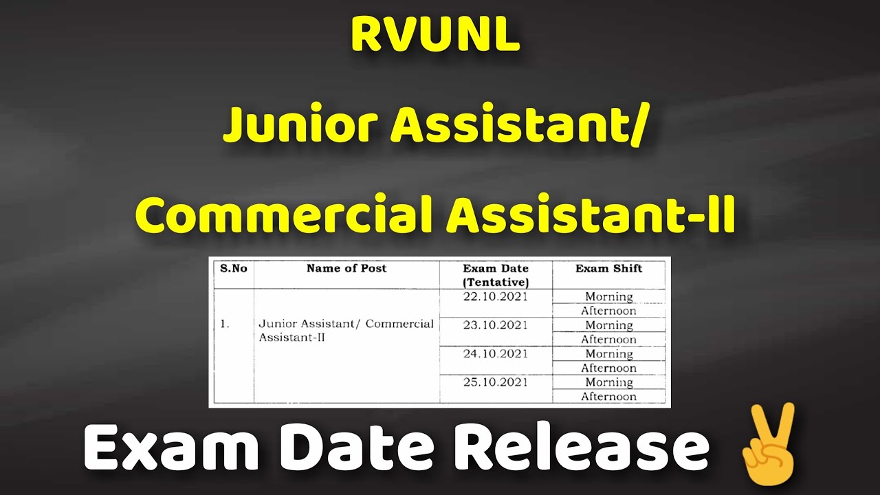 Rvunl Junior Assistant Exam Date 2021 Release ✌️