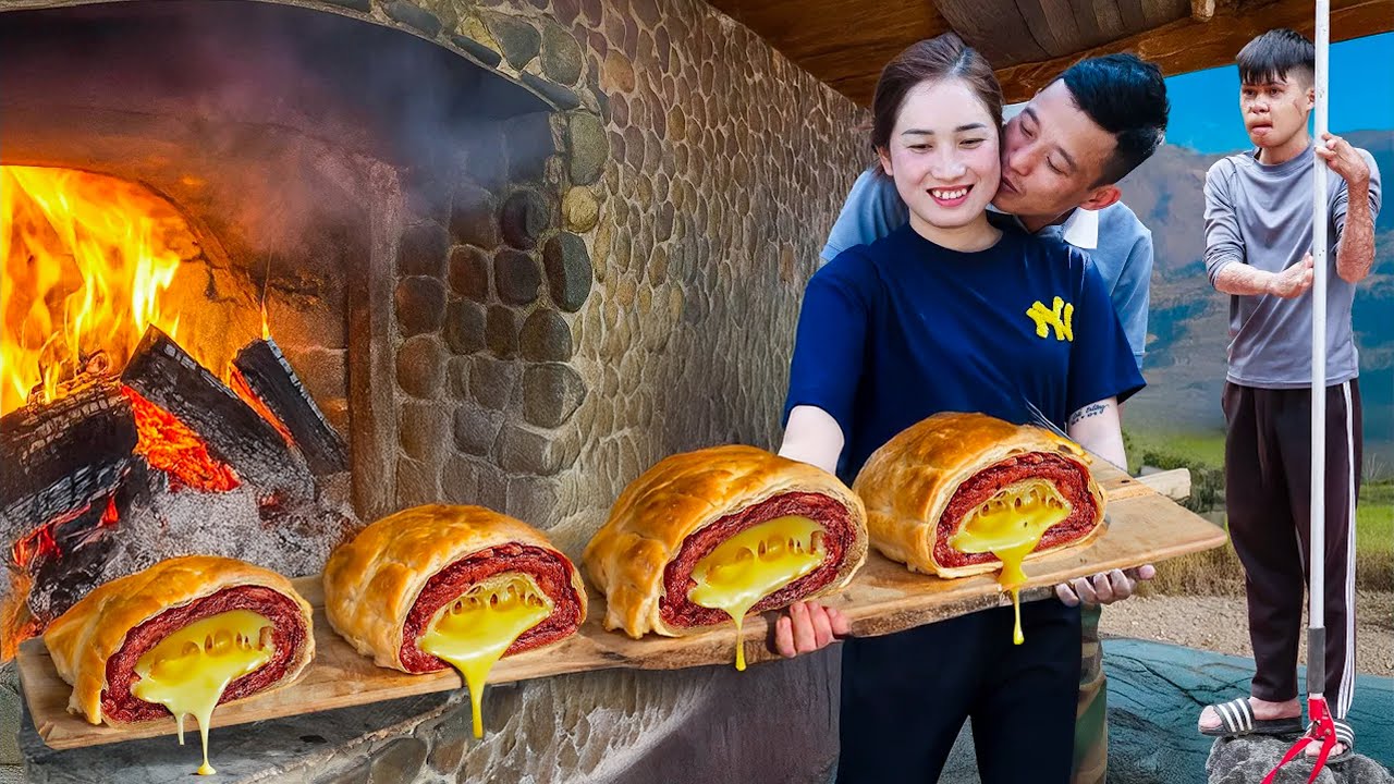 CEO Make Sweet Potato Spaghetti Rolls with Yogurt & Cheese Baked in a Wood-Fired Oven | Village life