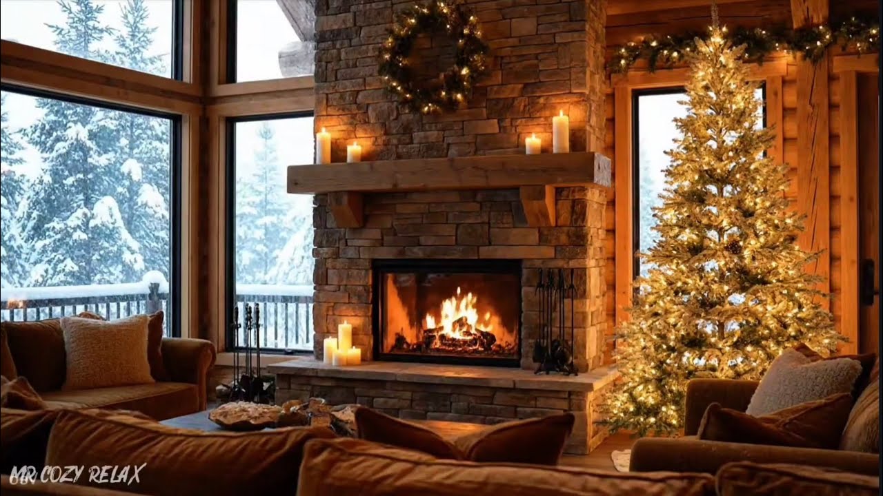 Cozy Christmas Cabin Ambience 🔥 Crackling Fireplace & Deep Jazz Nights