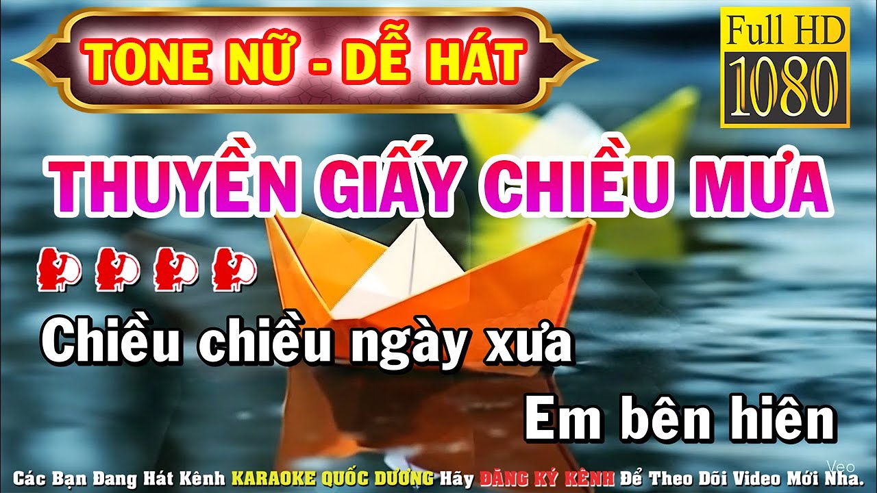 KARAOKE THUYỀN GIẤY CHIỀU MƯA TONE NỮ (Em) NHẠC SỐNG - BEAT CHUẨN DỄ HÁT