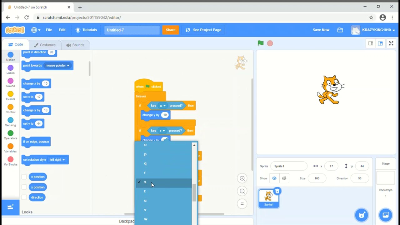 How To Code your Player To Walk in Scratch