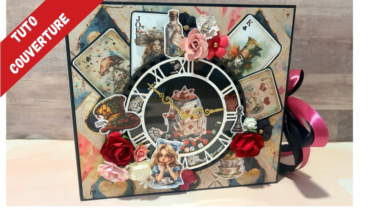 Tuto COUVERTURE Créer un album scrapbooking Alice au Pays des Merveilles 🐇Tuto pas à pas. Débutant!!
