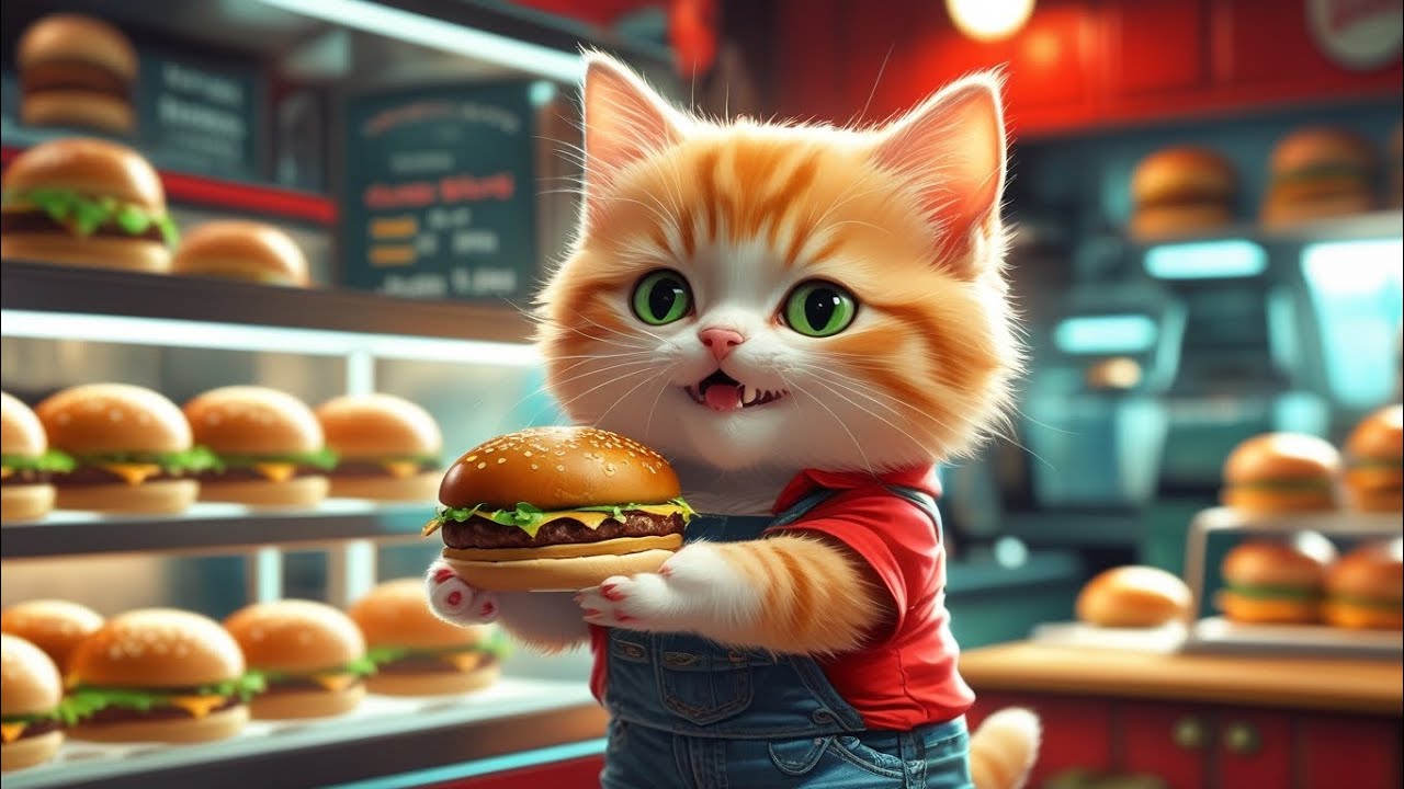 Kind Burger Chef | Cooking Cat | Cute Kitten Animation