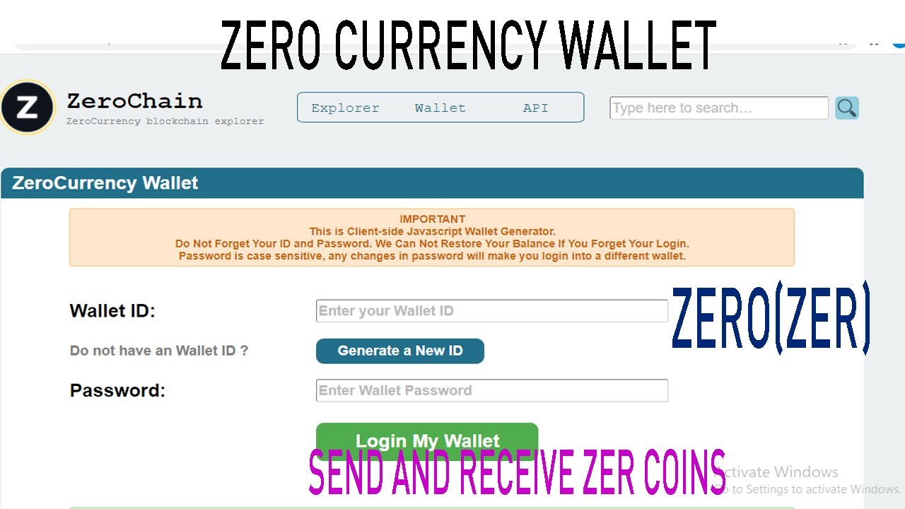 ZERO CURRENCY  WALLET SEND AND RECEIVE ZER COINS