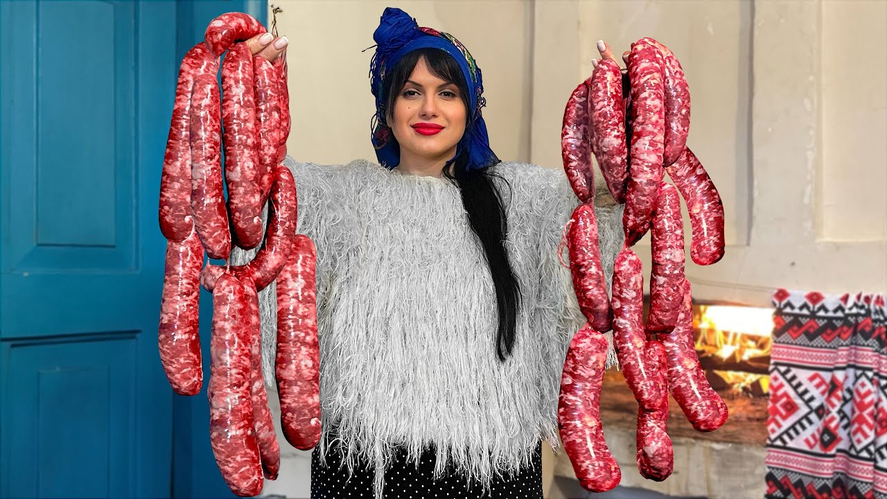Life in a Faraway Ukrainian Village! Cooking Homemade Sausages Baked in the Country Wood Oven