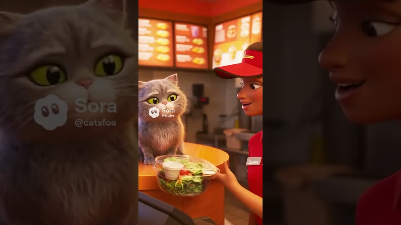 Cat demands a salad at the drive thru! 🥗