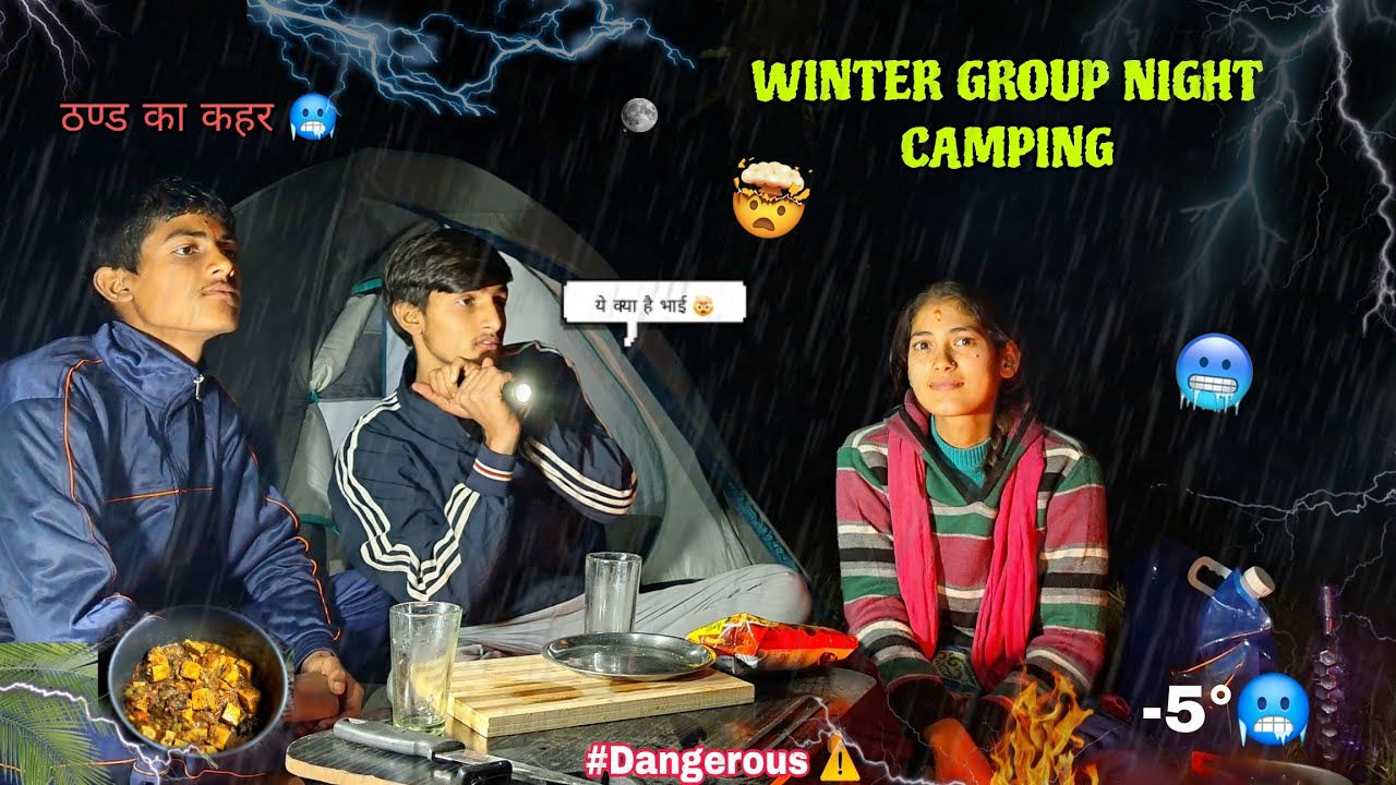 Overnight Group camping in Uttarakhand forest। pine Forest।  ठण्ड में काटी रात 🥶 - 4°