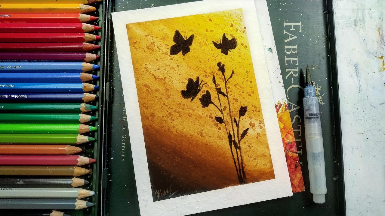 How to use watercolor pencils beginners tutorial of easy scenery