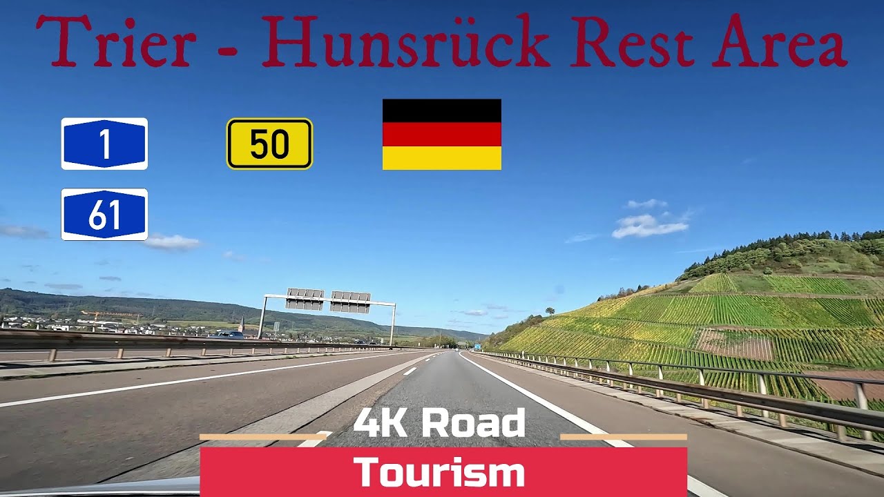 Driving in Germany Rheinland Pfalz (Rhineland Palatinate) from Trier to near Bingen on B50