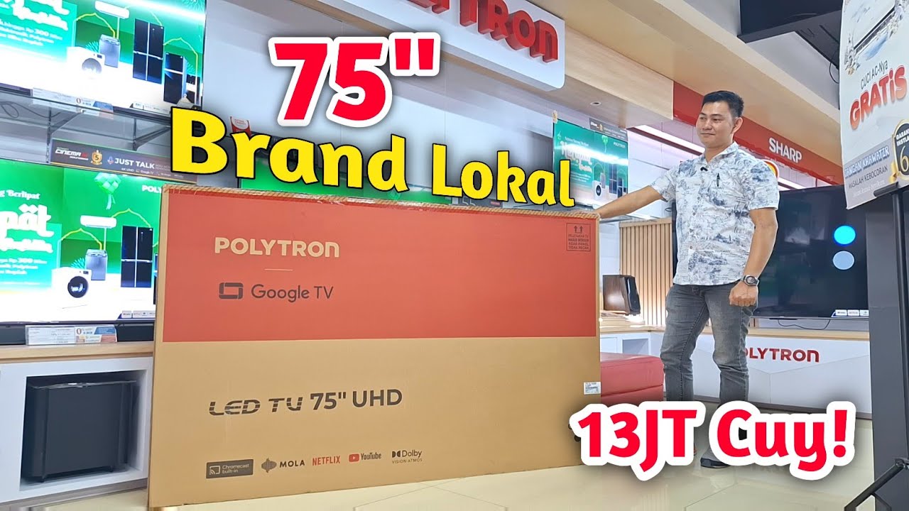 SMART TV 75 INCH MURAH, Google TV Polytron PLD 75UG5959 Terbaru 2024