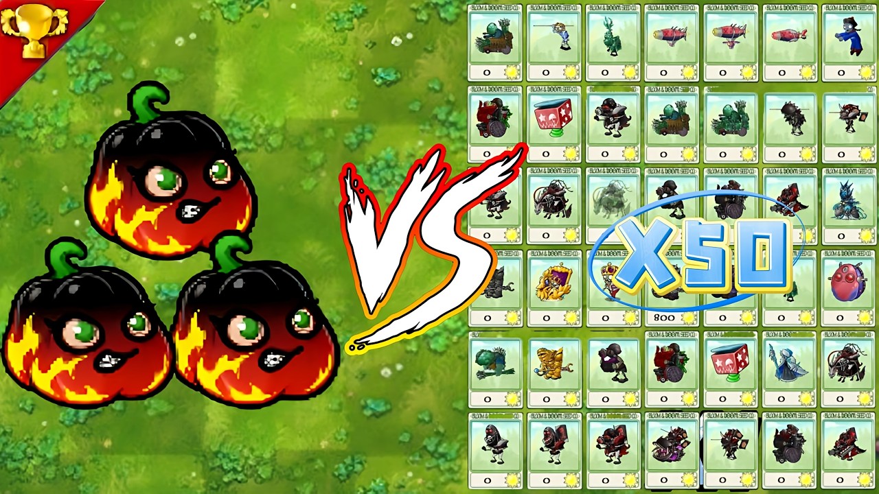 PVZ 1 Fusion 3.4.2 Challenge!Ultimate Nuclear Explosion Mini Wogua VS 50 All Zombies-Who Will Win?！！