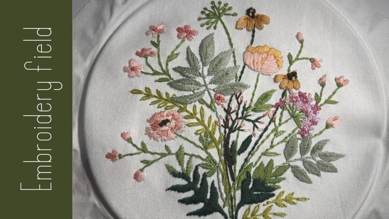 Easy hand embroidered wildflowers bouquet with 5 stitches technics + Free pattern