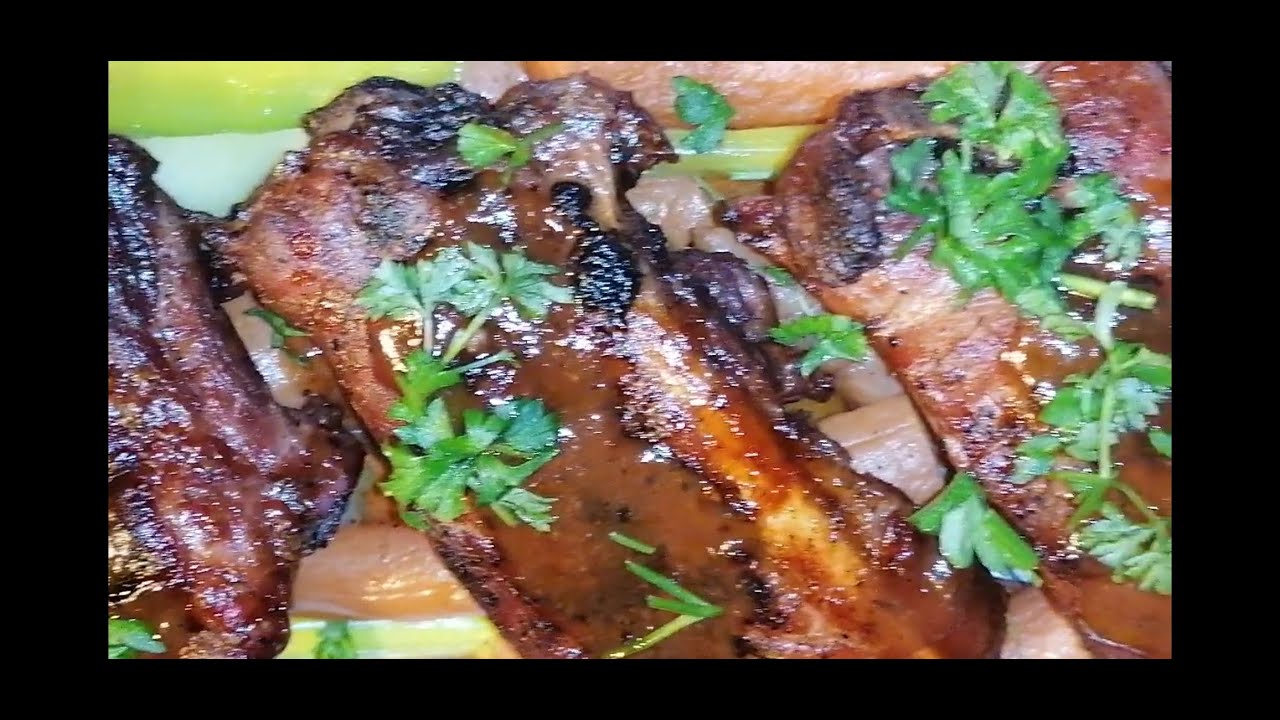 Tastiest Pork ribs cooked with Red wine and veg/Christmas Dinner