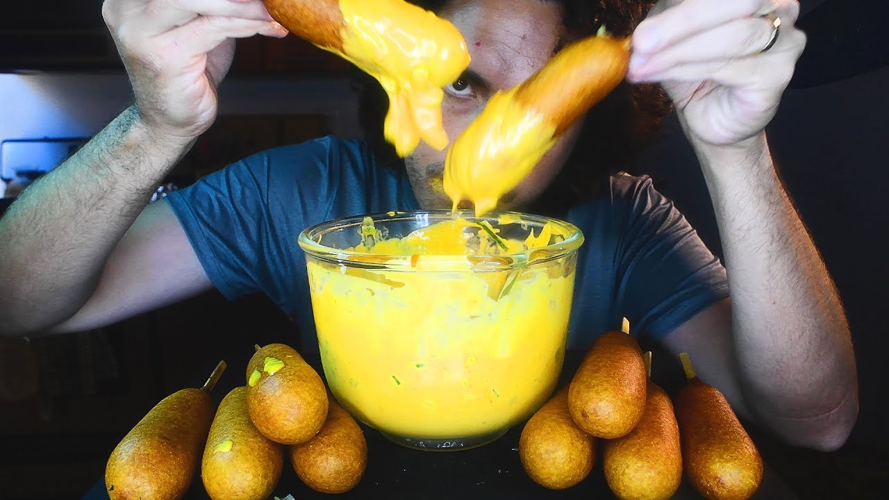 ASMR CHEESY CORN DOGS Mukbang *NO TALKING Eating Sounds * | Nomnomsammieboy