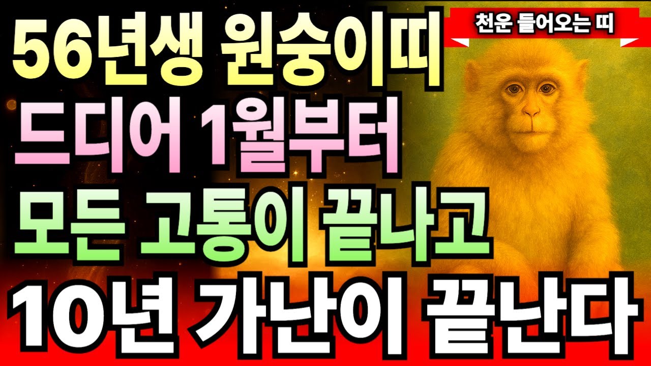 1956년생 원숭이띠 병신년생 70세 2026년 1월 운세 횡재 겹친다! 돈줄 열리고 재물 몰려오는 한 달, 원숭이띠 부의 주인 되는 천운 흐름 여기 다 있습니다.