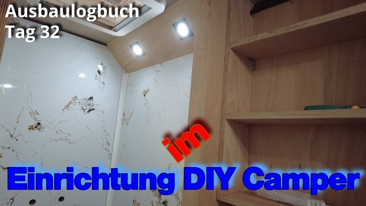 Tag 32 – Hochglanzfinish & Kaffeeschrank-Einbau, Steckdosen, Schalter, Badlampen LKWhausBAU DIY