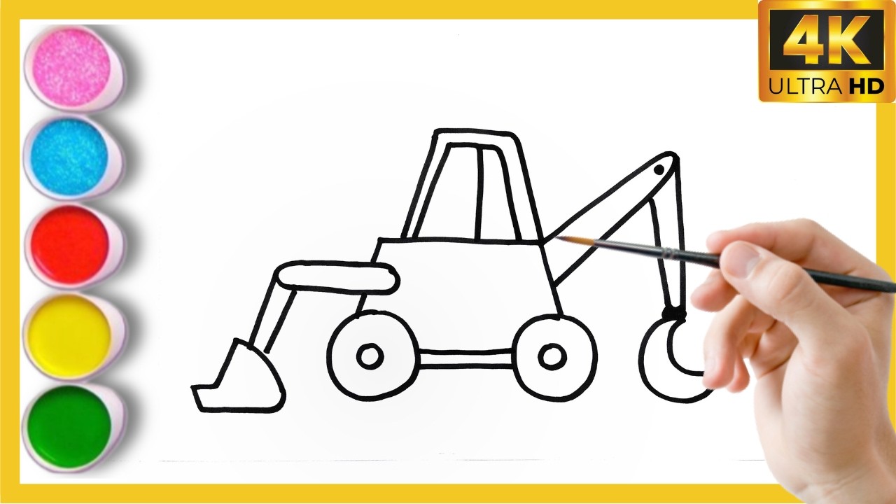 Рисунок и раскраска экскаватора JCB 🚜 | Простой рисунок строительной техники для детей