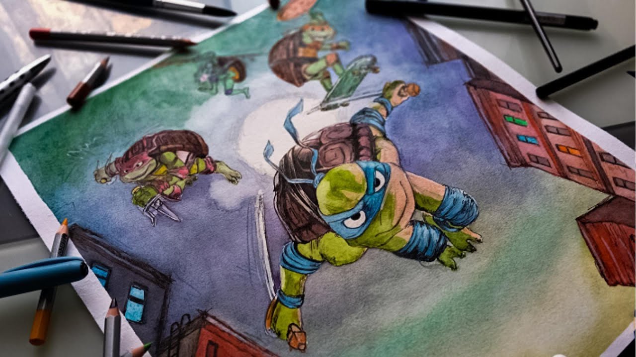 TEENAGE MUTANT NINJA TURTLES WATERCOLOR DRAW! TIMELAPSE! TMNT MUTANT MAYHEM!