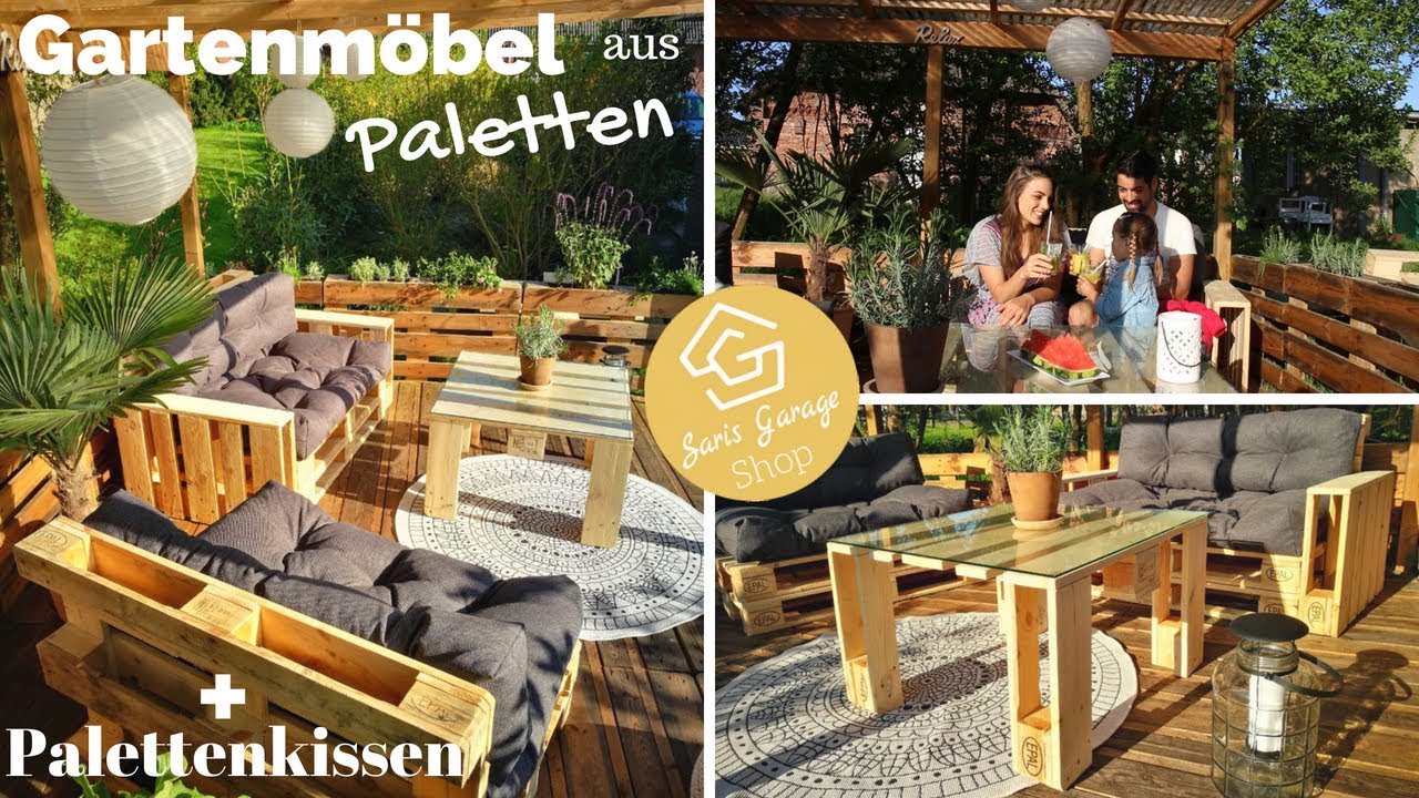 Palettenlounge bauen - Palettensofa - Paletten Lounge + Palettenkissen & Palettenpolster