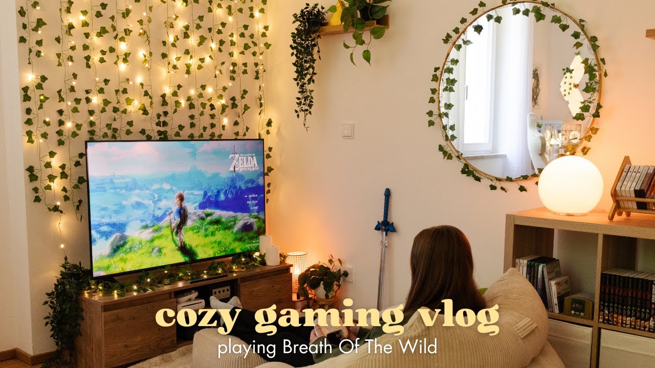 cozy gaming vlog 🎮🌿 playing Zelda in a cozy console setup