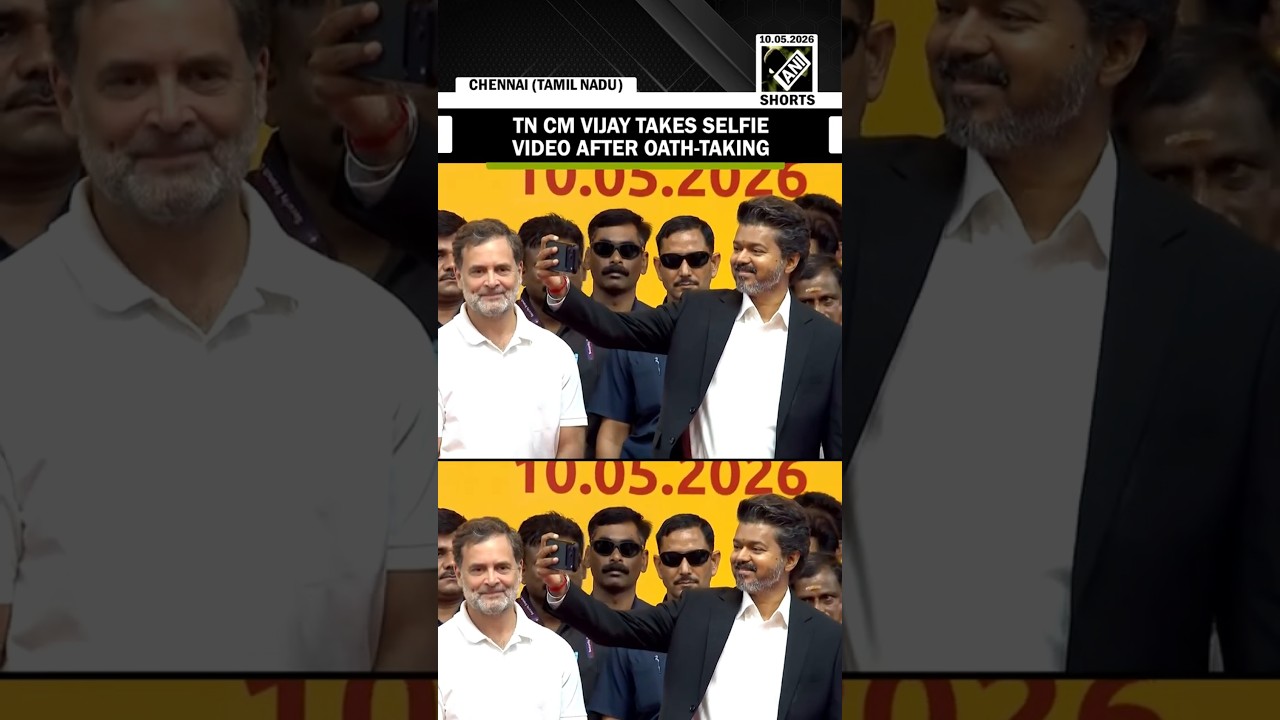 WATCH: Tamil Nadu CM Vijay takes a selfie video after the oath-taking ceremony