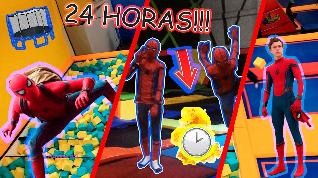 24 HORAS CON SPIDERMAN HOMECOMING EN UN PARQUE DE TRAMPOLINES!!